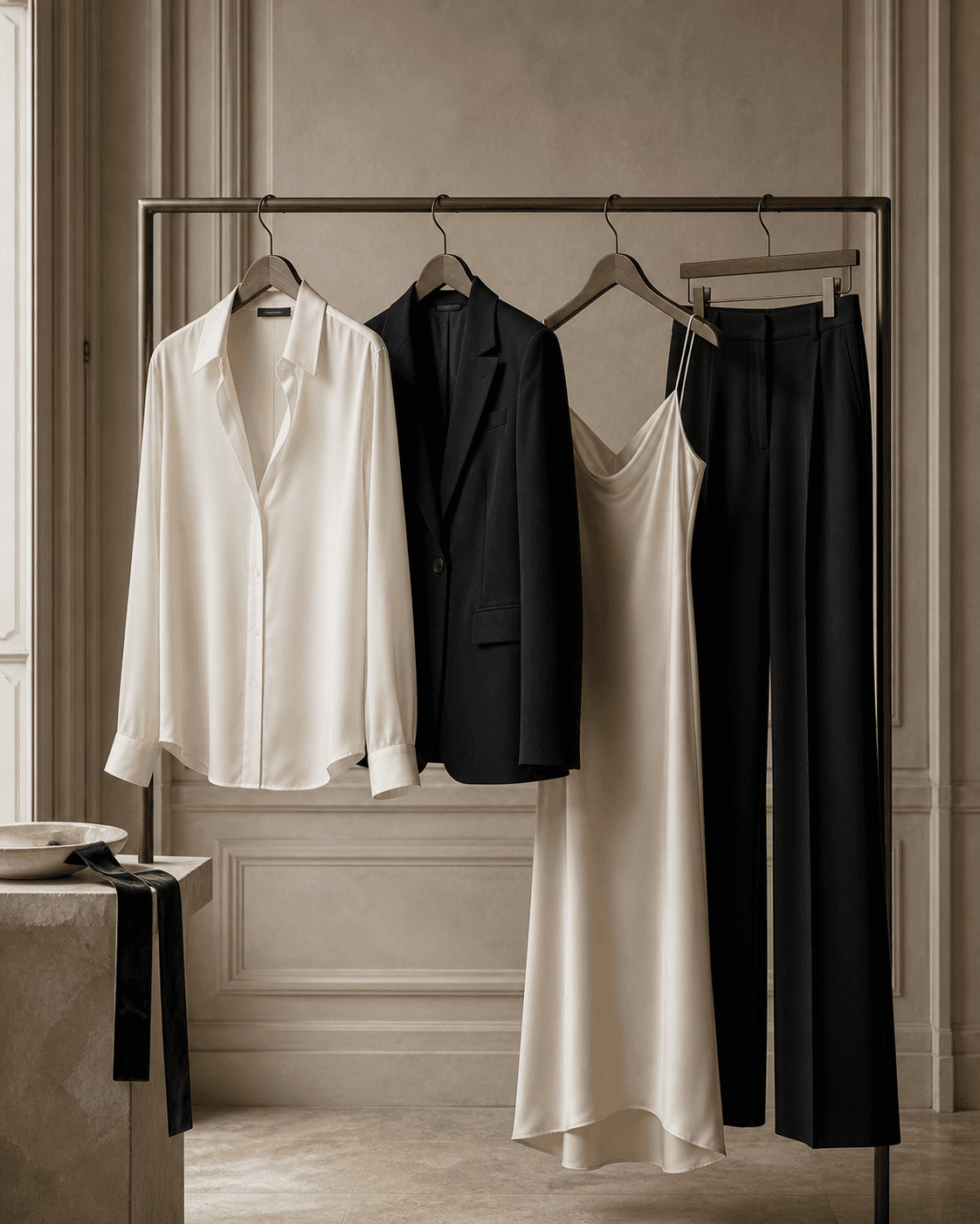 ORÉVIA atelier rail with neutral garments