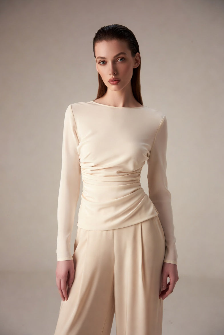 The Esme Bias Skirt & Shell — Antique White draped shell