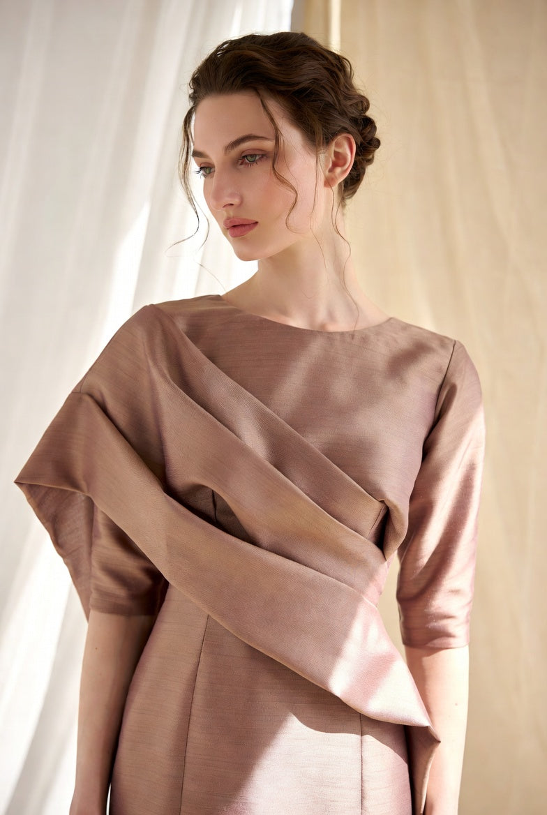 The Bellini Cowl Gown — draped silk detail
