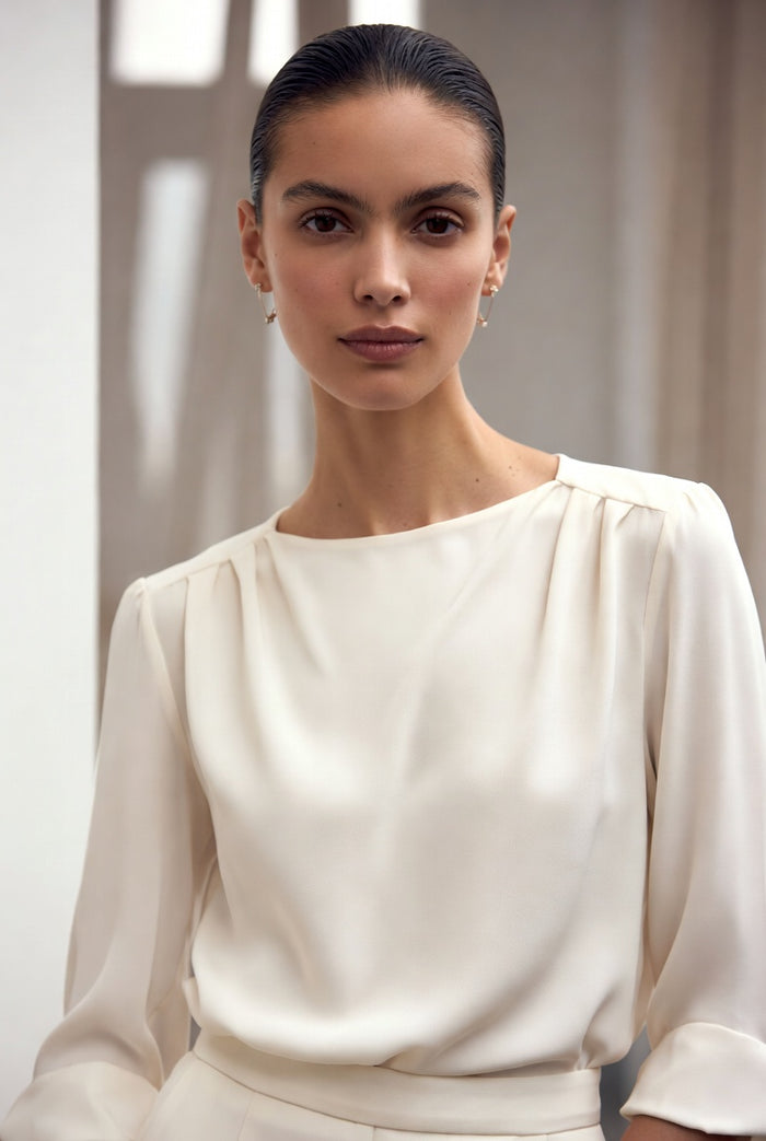 The Esme Bias Skirt & Shell — Antique White silk shell